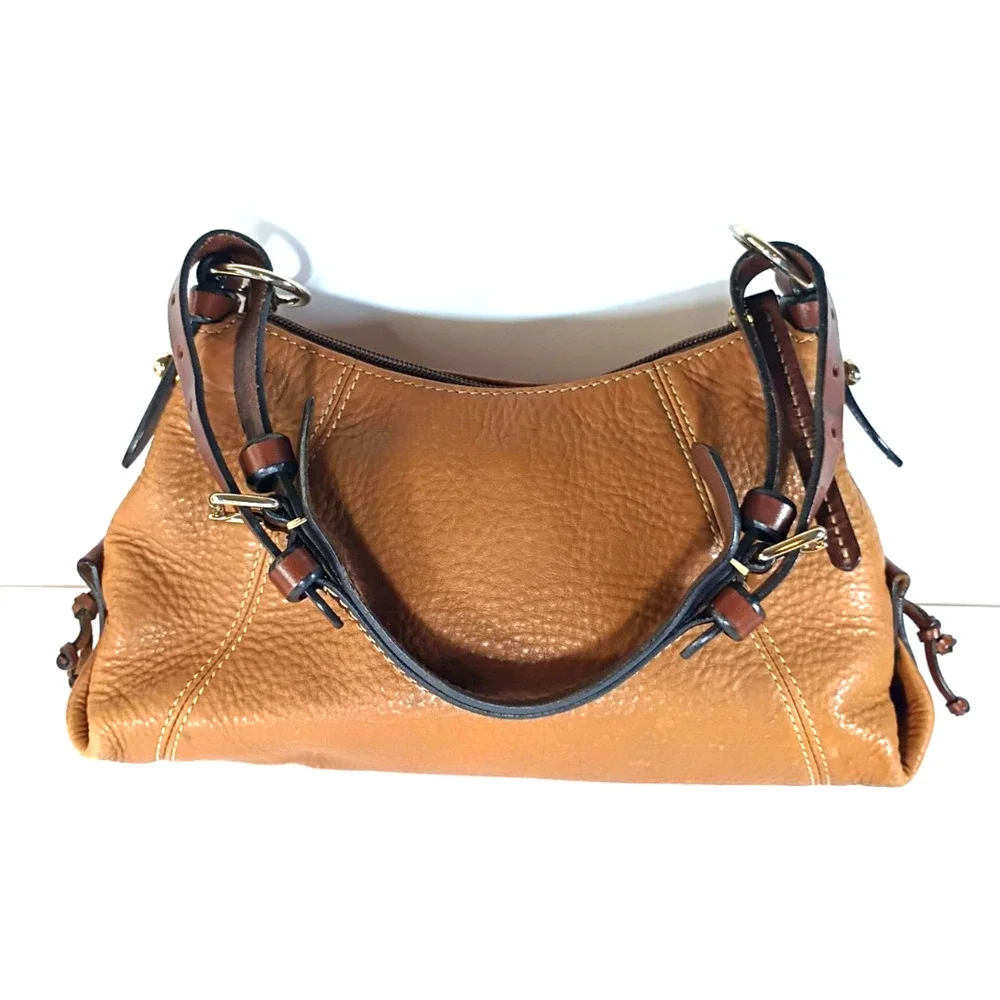 Dooney & Bourke Tan Pebbled Leather Hobo Bag Duck Charm Shoulder Purse